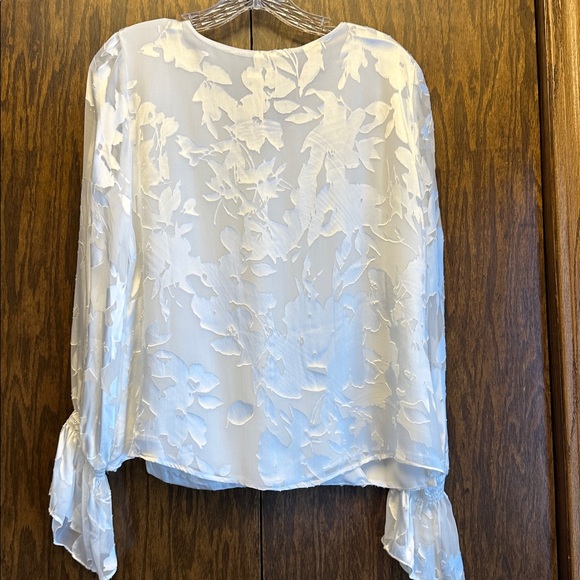 White House Black Market Floral White Silky Blouse - Picture 2 of 4